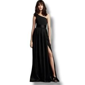 White by Vera Wang Black One-Shoulder Dress W/ Belt Sash Size: 4